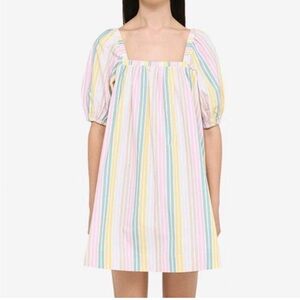 New GANNI Pastel Multi-Stripe Square Neck Babydoll Dress Sz 38/ US6